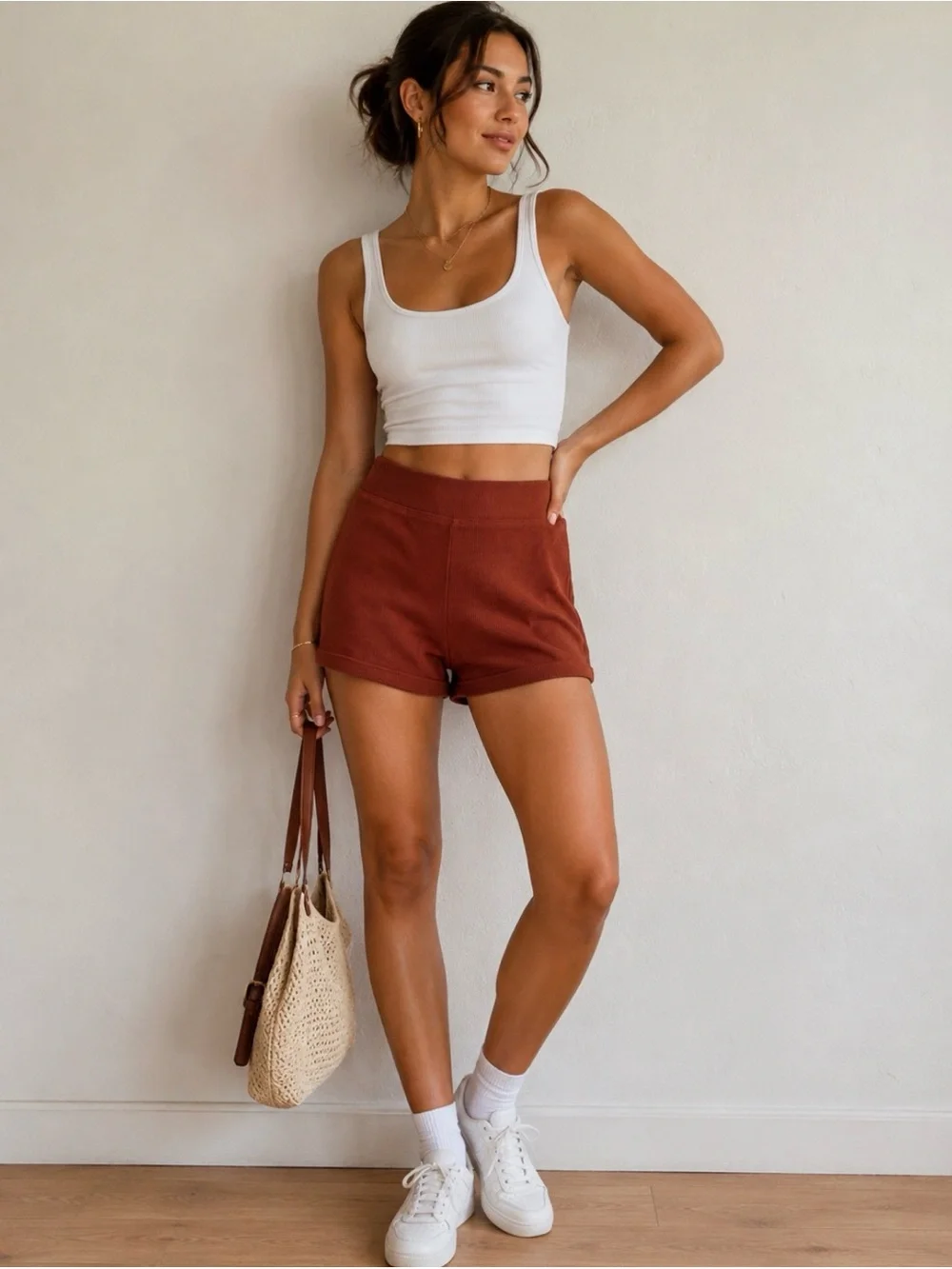 Zara Ribbed High-Waist Shorts Sz Small